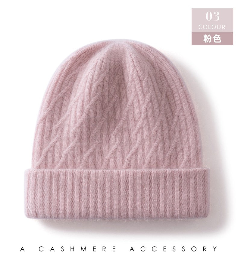 Autumn Winter 100% Cashmere Hat Double Layer Thickened Reversible Cold-Proof Unisex Knitted Wool Hat Versatile Ear Protection