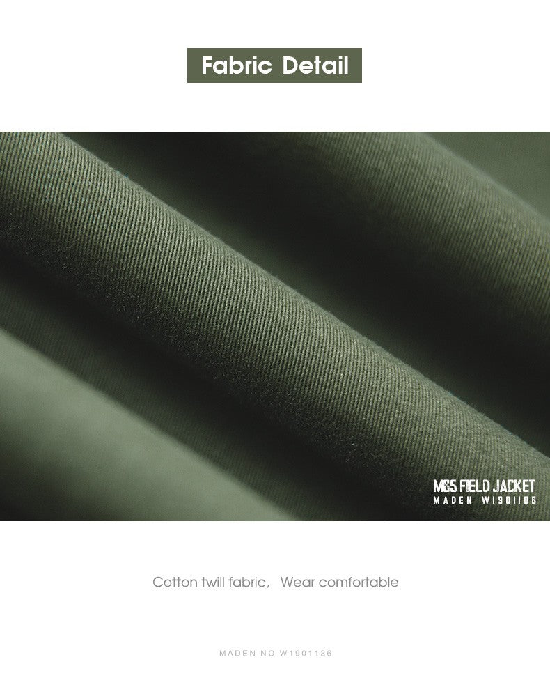 Maden Military M65 Field Jackets For Men's Green Vintage Army Jacket Casual Windbreaker Solid Lapel Collar with Pockets Overcoat