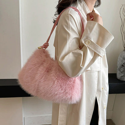 Fashion Luxury Faux Rabbit Fur Plush Shoulder Bag High-End Women's Tote Handbag for Stylish Gift Sending