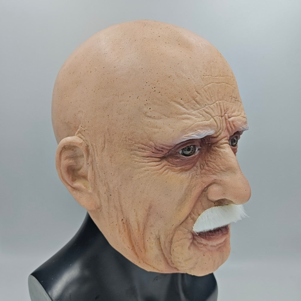 Realistic Full Head Latex Mask with Beard for Men Halloween Costume Party Prop Old Man Cosplay Headgear
