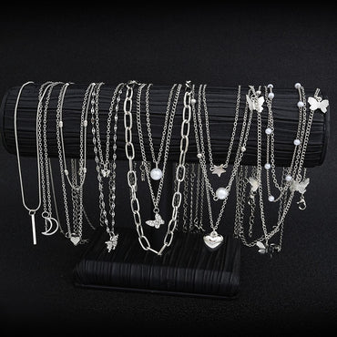 13Pcs/Set Simple Temperament Necklace Set Butterfly Pearl Heart Star Zircon Silver Color Necklace for Women Fashion Jewelry Gift