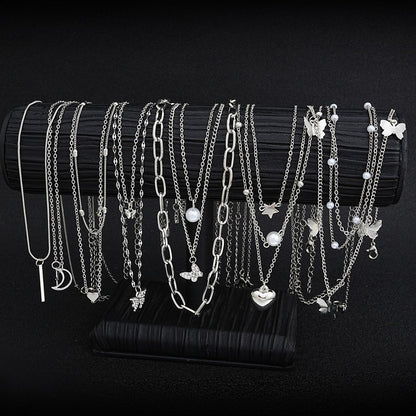 Conjunto de Colares 13 Peças/Kit Temperamento Simples Borboleta Pérola Coração Estrela Zircônia Cor Prata para Mulheres Joias da Moda de Presente