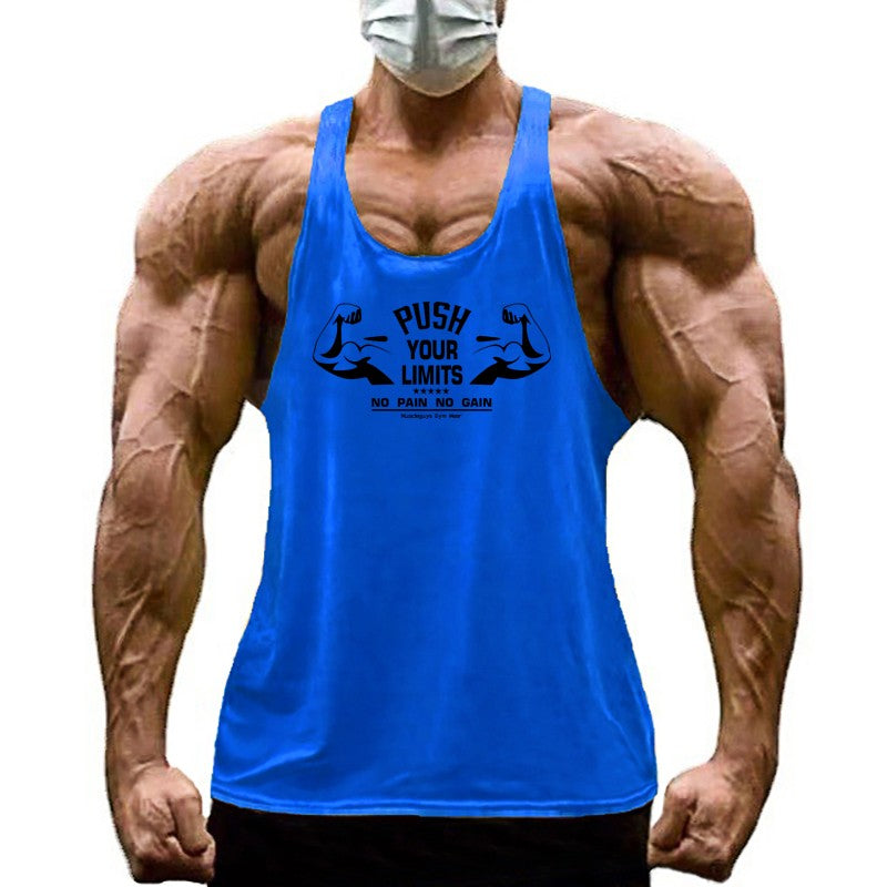 PUSH YOUR LIMITS NO PAIN NO GAIN Cotton Gym Tank Top Mens Bodybuilding Clothing Y Back Fitness Stringer Singlets Workout Shirt