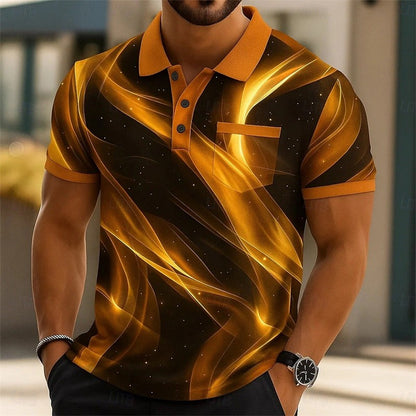 Polo shirt fashion men gradient line summer short sleeved casual daily collar top striped men's clothing top