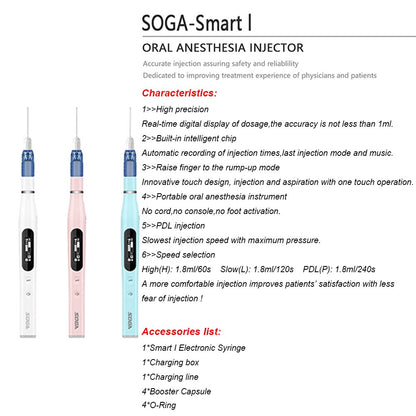 Seringa Aspiradora de Anestesia Tópica Oral Elétrica Indolor Injetor de Anestesia SOGA Mini I Smart 2 Acessórios Odontológicos