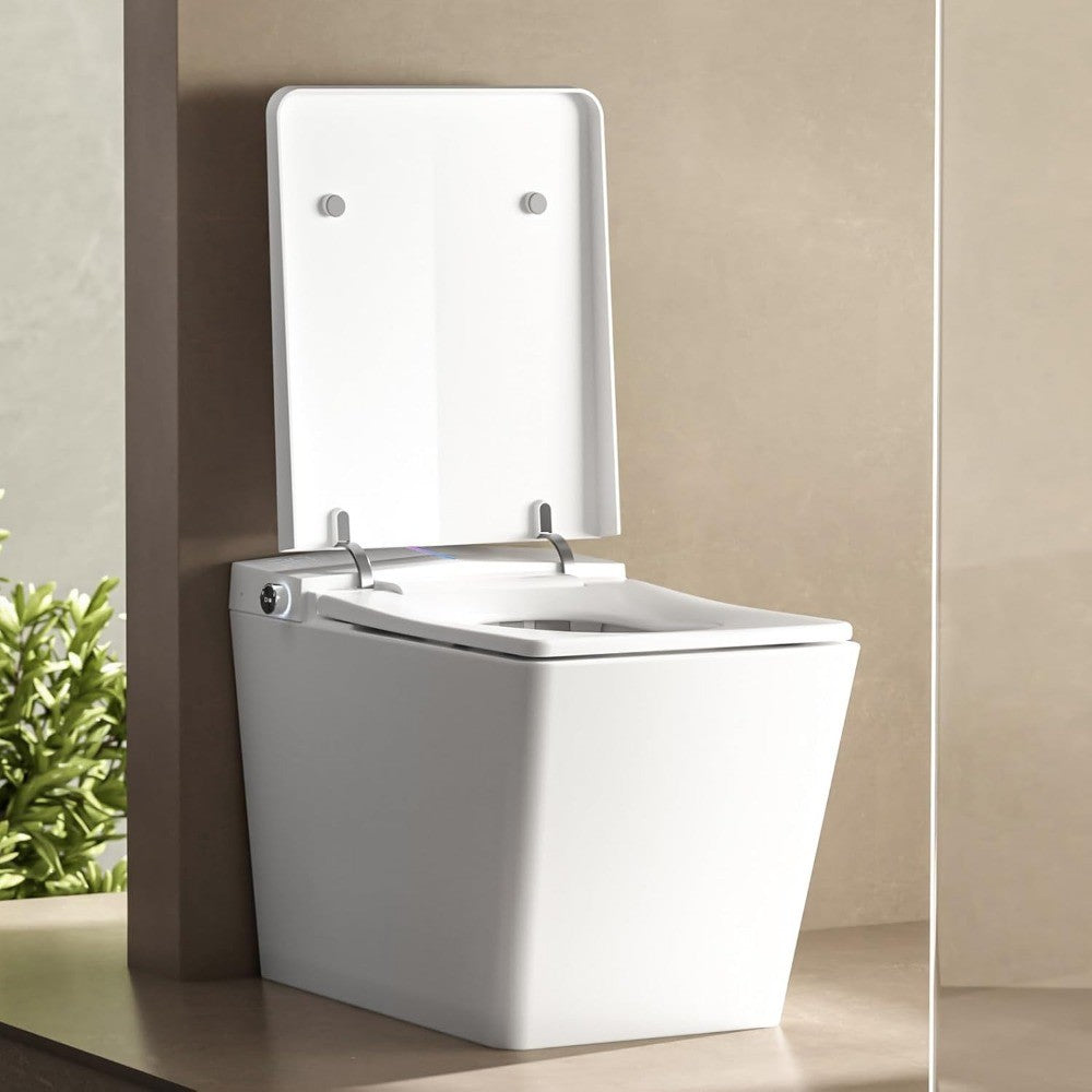 Vaso Sanitário Inteligente Alongado com Tanque Embutido, Autodescarga Quadrada com Wi-Fi, Assento de Bidê Aquecido Retangular e Secagem, Luz Noturna Conveniente para