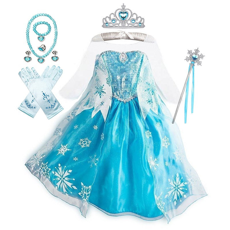Girls Ice Snow Princess Cosplay Dress with Long Cloak Kids Outfit for Halloween Carnival Birthday Theme Party Role?Play Dress?Up