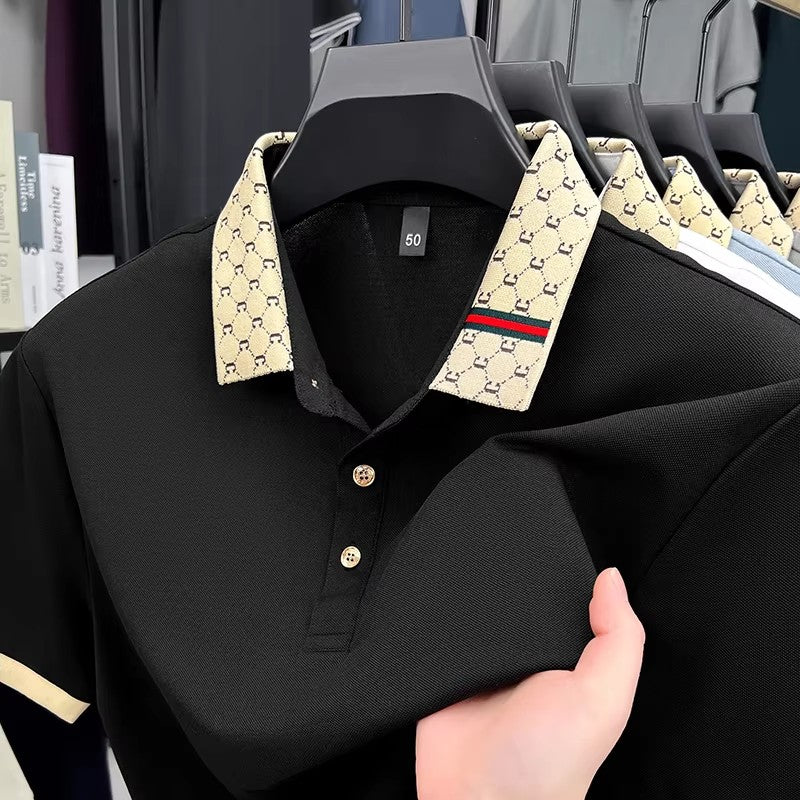 High quality men's short sleeve polo shirt summer light luxury business style comfort casual patchwork neckline fashion T-shirt