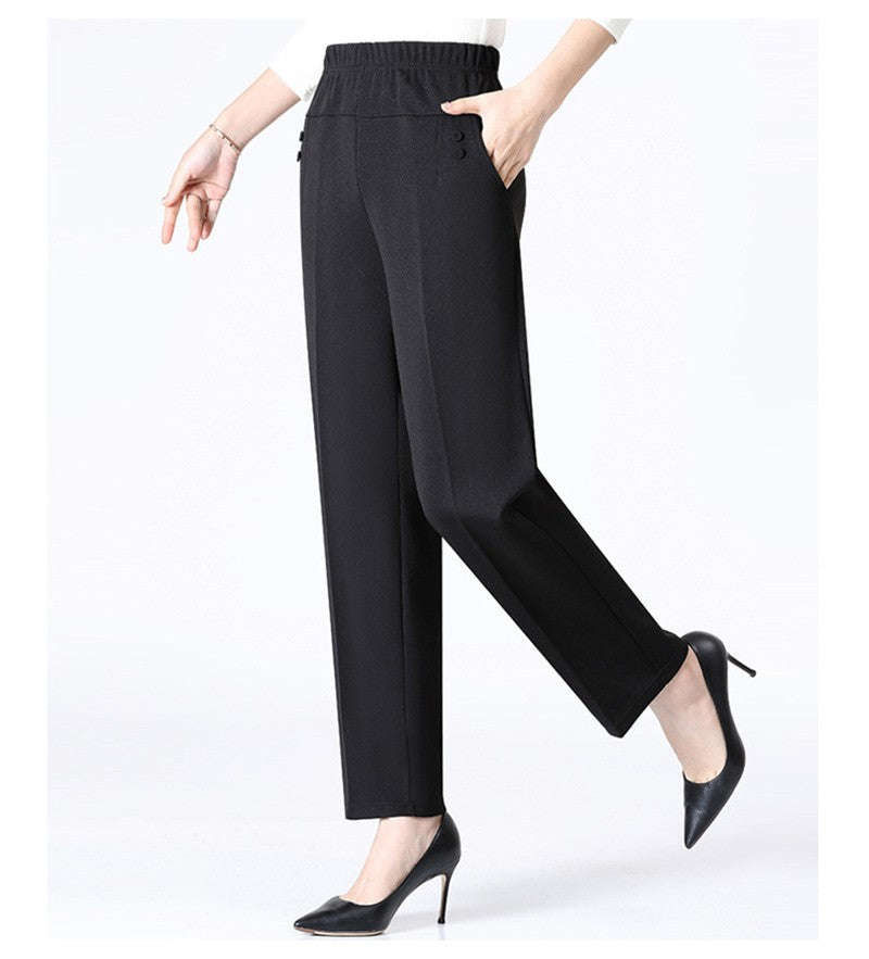 6XL 7XL 8XL Middle-aged Elderly Women's Trousers Spring Autumn Elastic High Waist Straight Pants Mother Winter Warm Fleece Pants