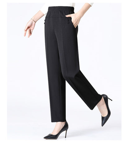 6XL 7XL 8XL Middle-aged Elderly Women's Trousers Spring Autumn Elastic High Waist Straight Pants Mother Winter Warm Fleece Pants