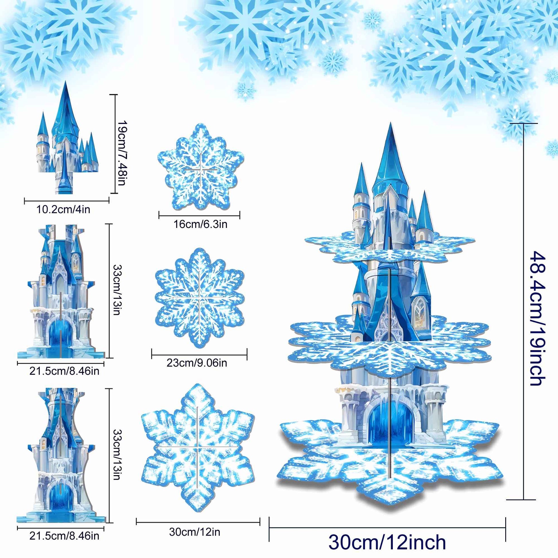 3 Tier Winter Snowflakes Castle Party Cake Display Stand Dessert Cupcake Rack Holder Kids Birthday Party Cake Tray Decor