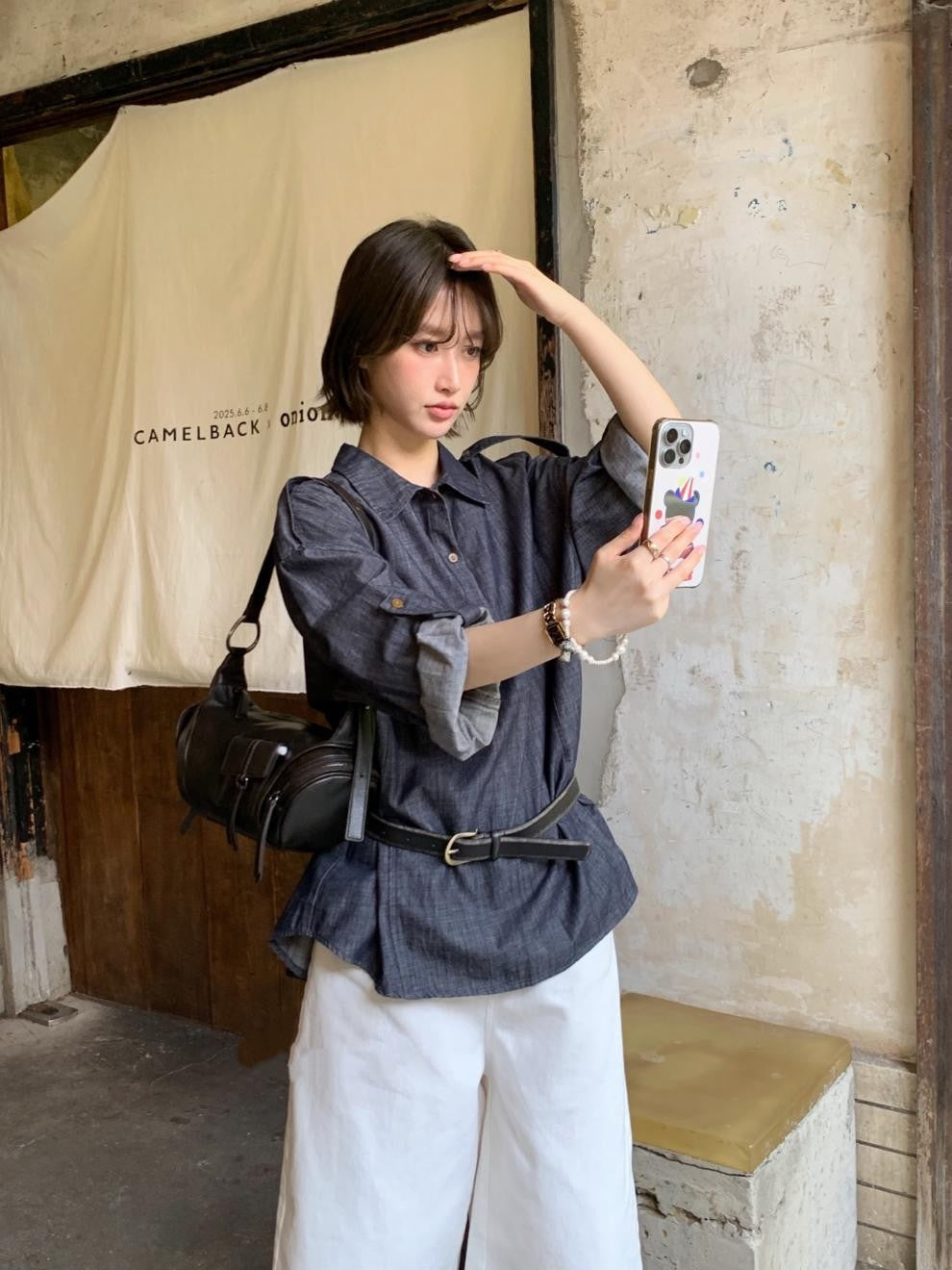 Versatile Chic Dongdaemun Denim Shirt Long Sleeve Woven Straight Cut Commute Urban Style Shirt Versatile Fashionable Shoulder...