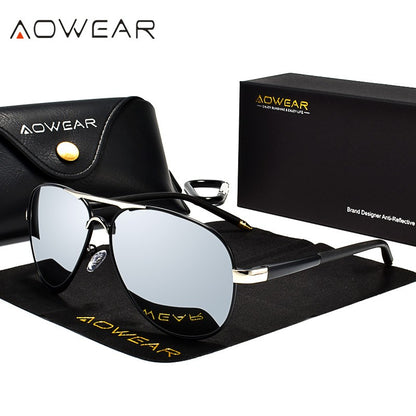 Óculos de Sol Masculino AOWEAR de Aviador Polarizado Espelhado Para Homem HD Dirigir Piloto Óculos de Sol lunettes de soleil homme