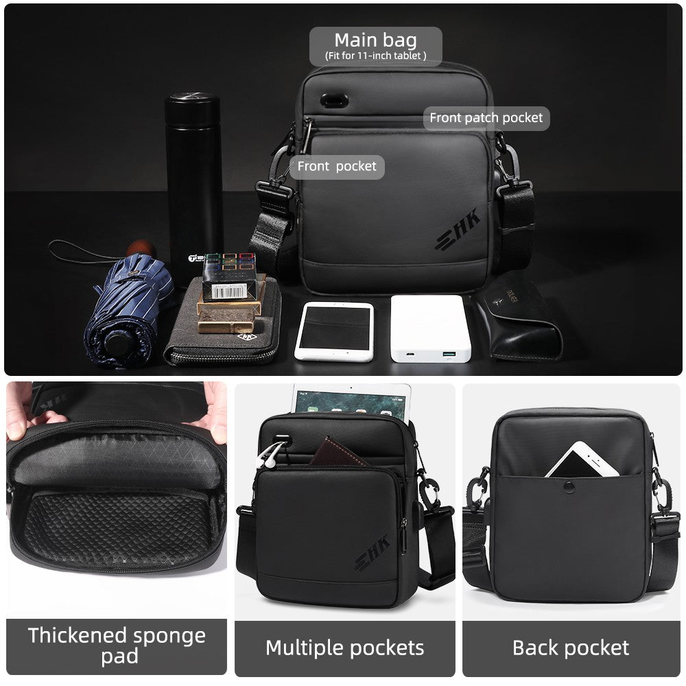 HK Casual Men's Shoulder Bag Large Crossbody Bag USB Charging Travel Sports Chest Bags Waterproof Sling Pack With Headphone Jack