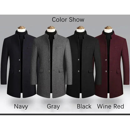 BROWON Brand Business Casual Trench Coat Men Chinese Style Solid Color Winter Coat Men 2025 Autumn and Winter Wool Coat for Men