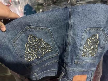 American Y2K Street Harajuku Clothing Retro Pattern Embroidery Washing Jeans Hip-hop Personality Trend Versatile Wide-leg Pants