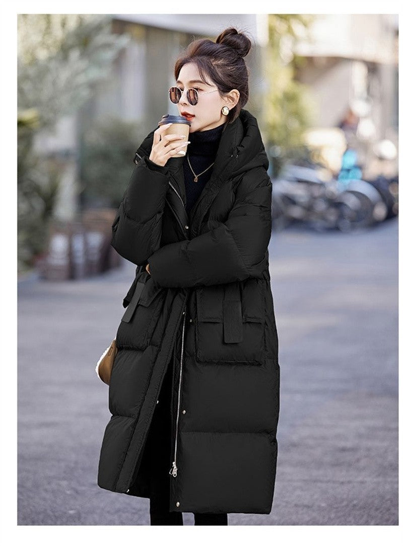Mid to Long Down Jacket Knee Length 2024 Winter New Item Thickened Warm Fashionable Loose Versatile Jacket Women's Solid Color