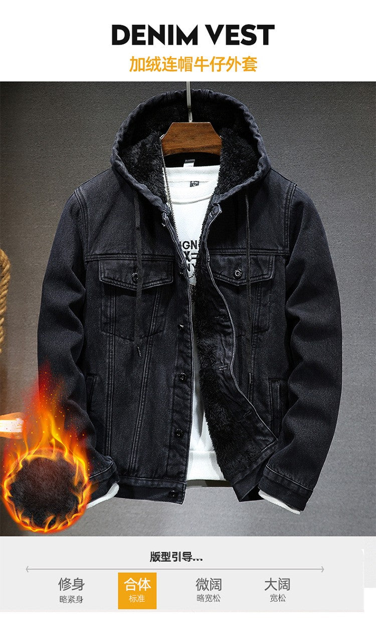Thicker Winter Jacket Men Warmer Hooded Denim Lambswool Hooded and Padded Denim Jacket Imitation Lamb Wool Fleece Mens Clothes