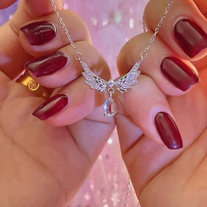 Colares com Pingente em Forma de Coração e Asas de Anjo Cor Prata Zircônia Cúbica 5A Estilo Minimalista Corrente na Clavícula Joias Femininas e para Meninas
