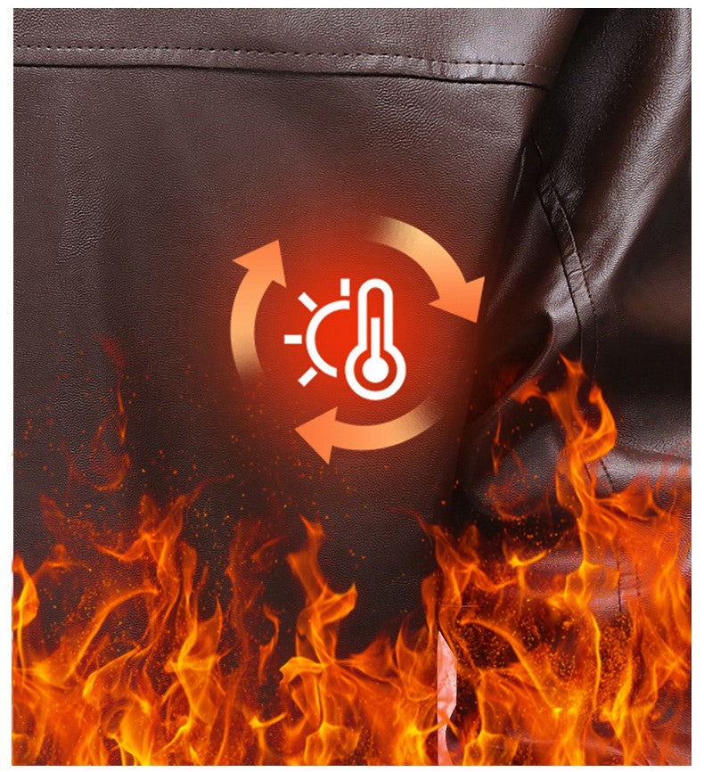 Winter Fleece-lined Leather Jacket Men 2025 New Coat Men's Top Windproof Leisure Mens Streetwear Zipper Retro Moto Biker Jackets