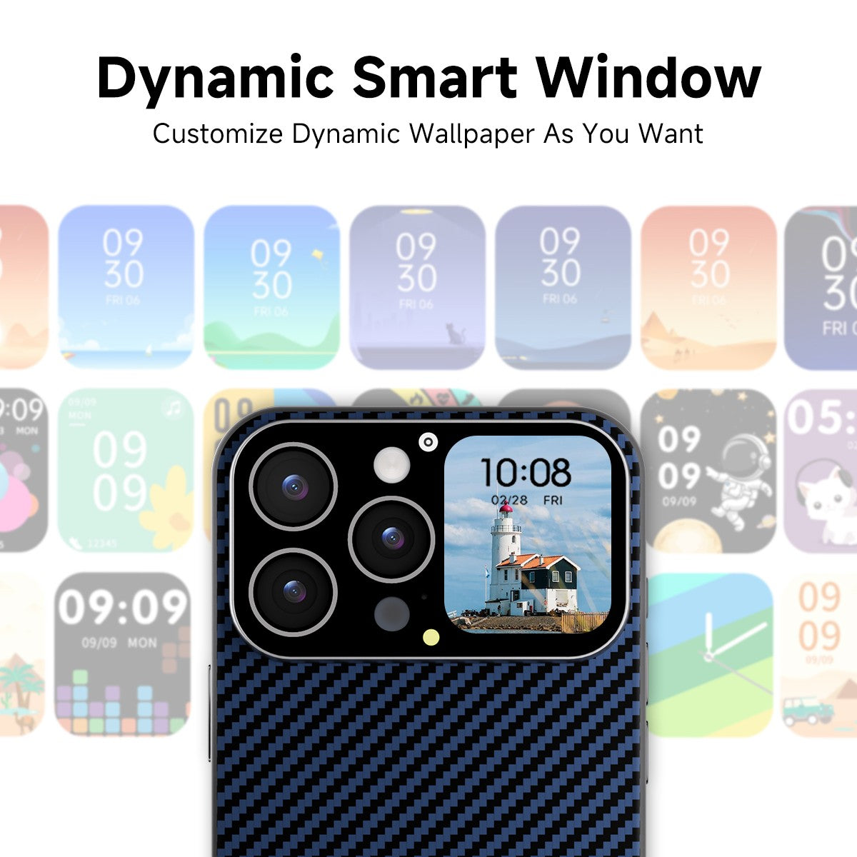 Capa de Celular 2025 com Tela de 1.83'' para Prévia de Selfie, Fundo Personalizado de Foto/Vídeo e Push de Mensagens para iPhone Apple — Presente