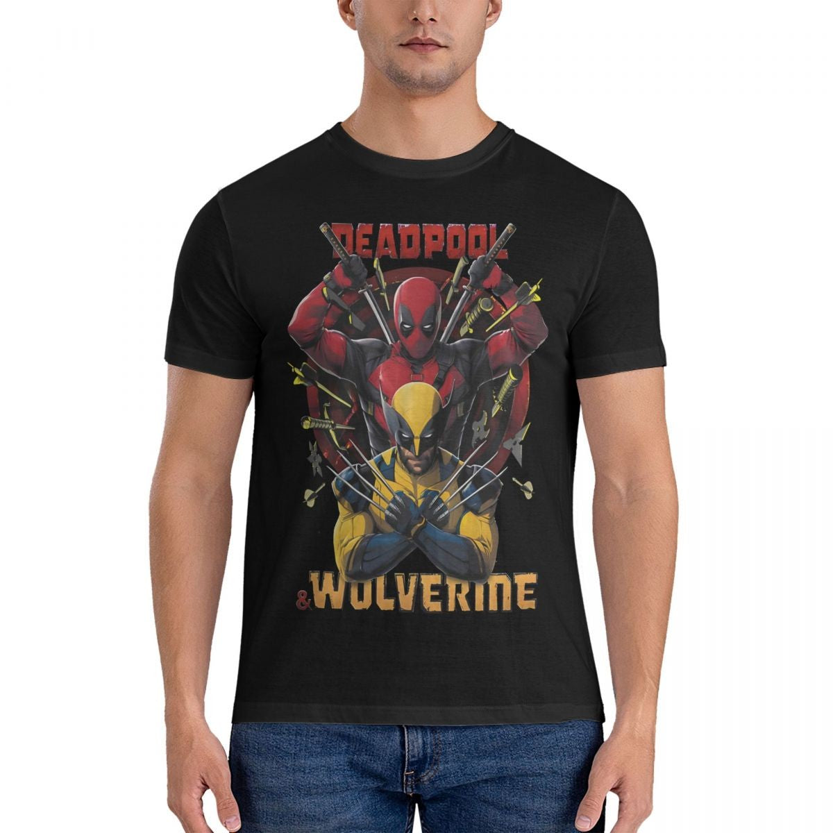 Men T-Shirts D & W Funny 100% Cotton Tee Shirt Short Sleeve Deadpool And Wolverine T Shirt Round Collar Clothes Printed