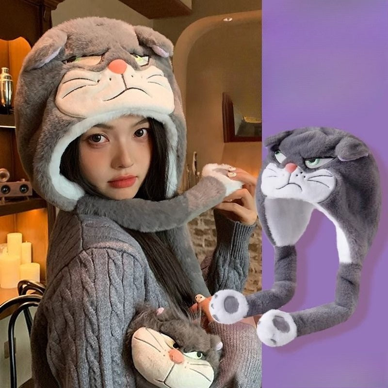 Novo Chapéu de Gato Marie da Disney Lúcifer Criativo Anime de Alto Valor Secundário Inverno Engrossado Quente Proteção de Orelha Integrado Boné Cachecol