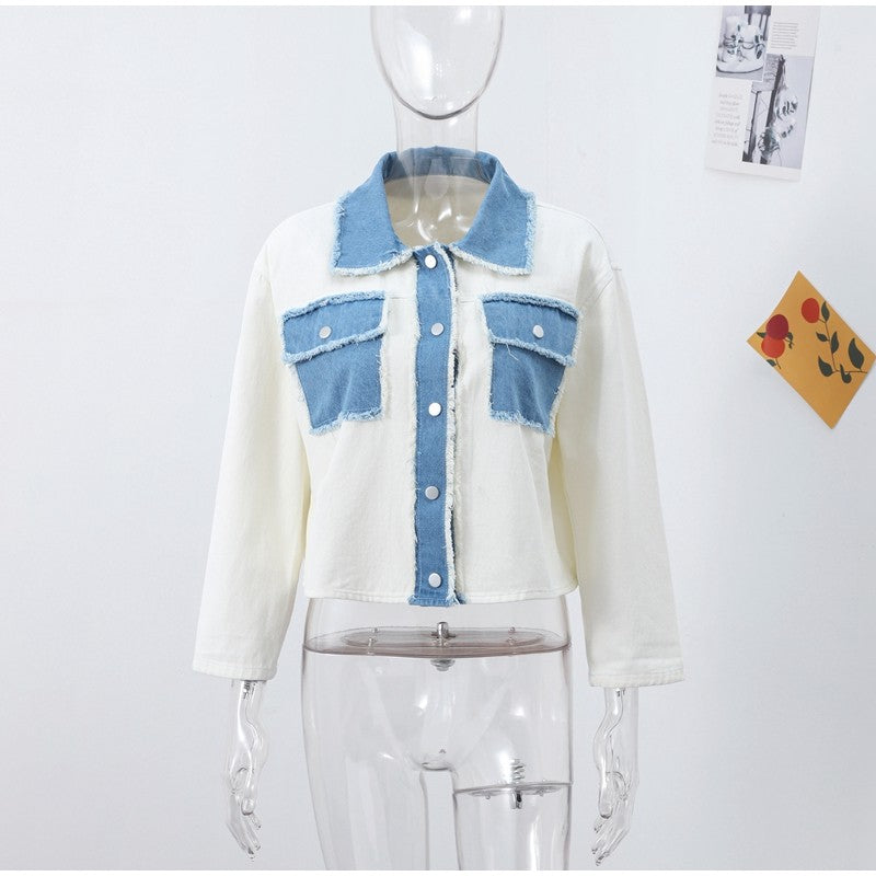 Women 's Jackets Laple Denim Patchwork Fringes Big Pockets Single Breasted Long Sleeve Coat Female 2025 Spring New Lady Outwears