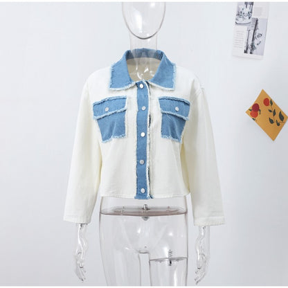 Women 's Jackets Laple Denim Patchwork Fringes Big Pockets Single Breasted Long Sleeve Coat Female 2025 Spring New Lady Outwears