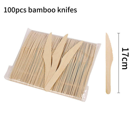 50/100Pcs Bamboo Spoon Fork Knife Natural Disposable Bamboo Tableware Set Forks Spoons Knives Party Wedding Bamboo Tableware