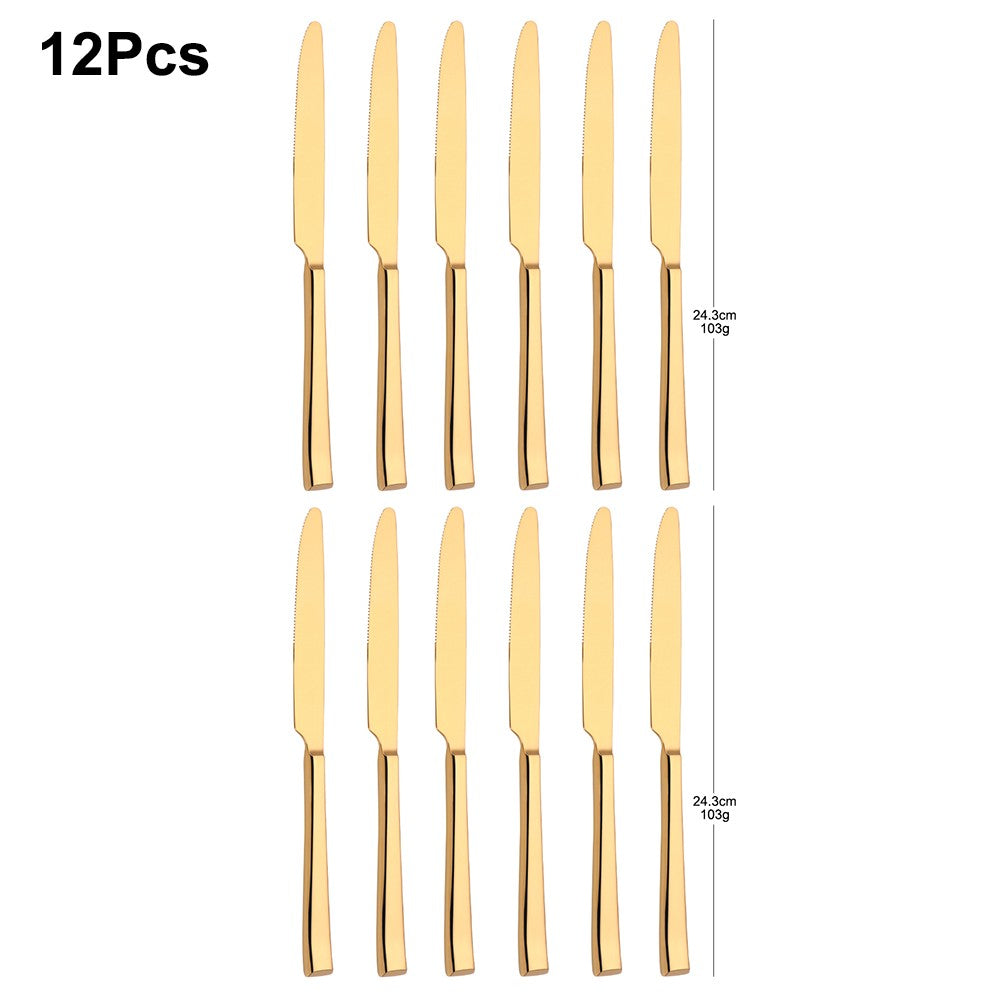 Faca de Jantar Dourada 2/4/6/12 Peças Conjunto de Facas Ocidentais Talheres Elegantes Prateados Louça Espelhada Aço Inoxidável 420 Facas de Mesa