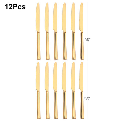 Faca de Jantar Dourada 2/4/6/12 Peças Conjunto de Facas Ocidentais Talheres Elegantes Prateados Louça Espelhada Aço Inoxidável 420 Facas de Mesa