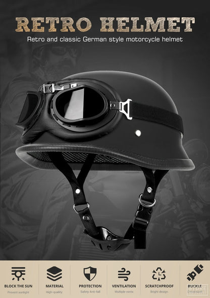 Capacete De Moto Retro Alemão Vintage Moto Capacete DOT Certificação Meio Capacete Homens Mulheres