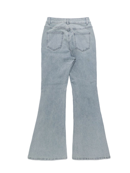 Men Jeans Boot Cut Solid Jean Wide Leg Denim Pant Distressed Washed Full Ankle Length Pockets Zipper Fly High Waist Basics