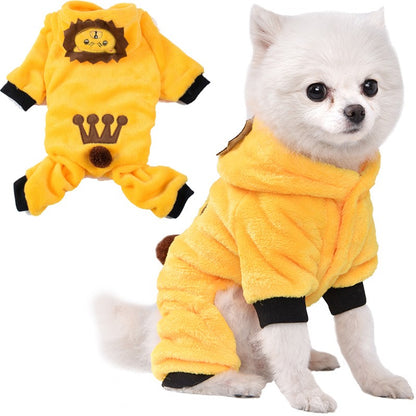 Roupa de Cachorro Macia e Quente de Fleece para Cães Jumpsuits Roupa de Pet para Cães Pequenos Gatos Filhotes Casacos com Capuz Fantasia Chihuahua Yorkshire