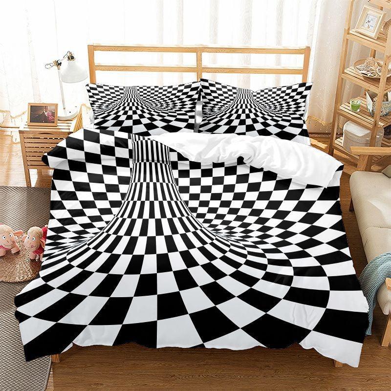 Optical Illusion Bedding Set 3PCS - 3D Geometric Maze Print Cover, Trippy Decor for Teens Adults
