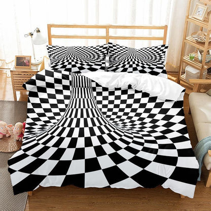 Optical Illusion Bedding Set 3PCS - 3D Geometric Maze Print Cover, Trippy Decor for Teens Adults