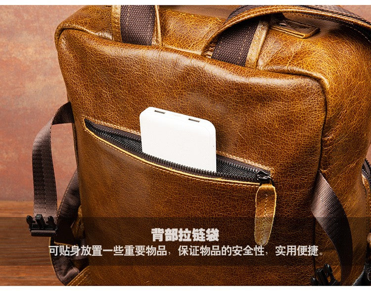 Retro cowhide backpack men and women trend outdoor travel bag leather business computer backpack large capacity
