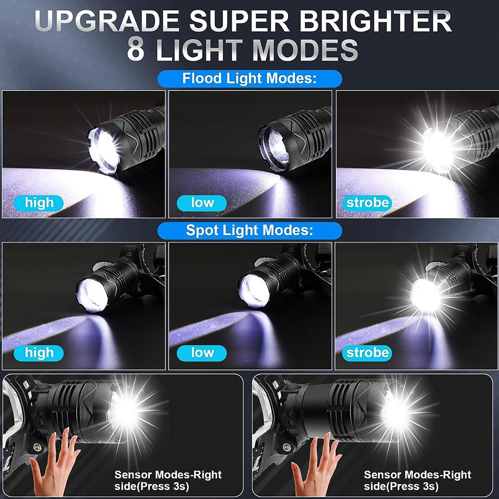 2025 New Super Powerful Headlamp 800W LED IR Sensor Headlight Rechargeable Head Flashlight 5000 Meter Head Lamp Fishing Lantern