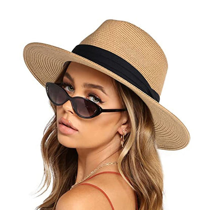 Extra Large Panama Straw Hat Summer Wide Brim UV Protection Adjustable Beach Sun Hat for Women Men Travel