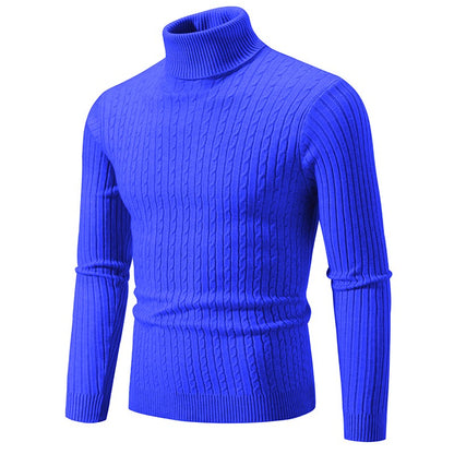 Autumn and Winter Men's Sweater Thin Elastic Fine Knitted Warm Top Versatile High Neck Solid Color Tight Fitting Pullover Top