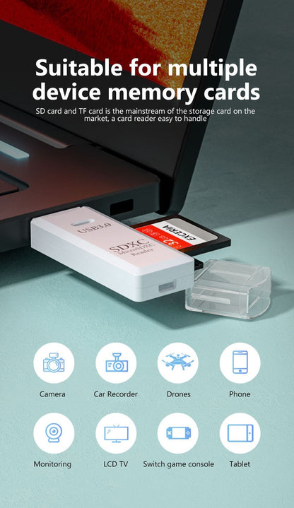 Leitor de cartão 2 em 1 USB 3.0 Leitor de cartão Micro TF SD Adaptador USB Leitor de cartão de alta velocidade Cartão de memória TF para acessórios de PC portátil