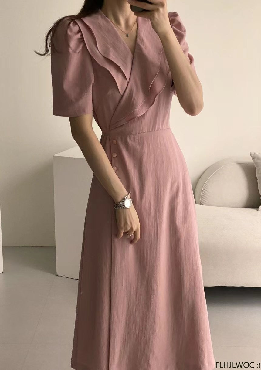 South Korea Chic Midi Dress Women Summer Japan Style Retro Vintage Design Ruffle