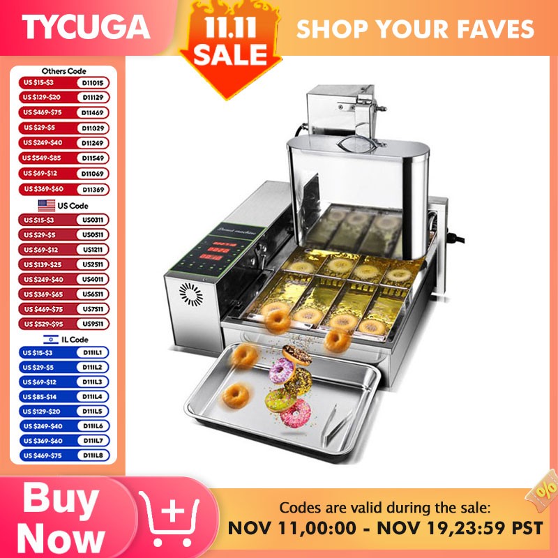 800-1000Peças/H Donuts 2000W Aquecimento Elétrico com Controle por Computador Máquina Automática de Fazer Rosquinhas de 4 Fileiras Máquina de Fazer Rosquinhas Automática 110V