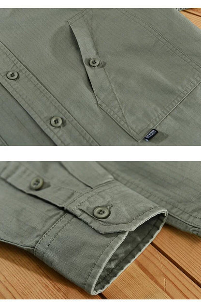 Men's Cargo Shirt Long Sleeve Premium Cotton Solid Color Japanese Streetwear Simple Handsome Chest Pocket Outdoor Work Shirst
