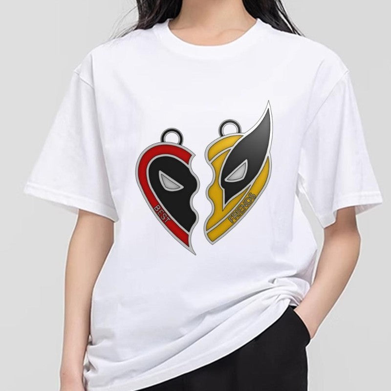 MINISO Deadpool Wolverine T Shirt Men Couple Combination Clothes Short Sleeve Collar Fashion T-shirt Man Cool Cotton Unisex Tops