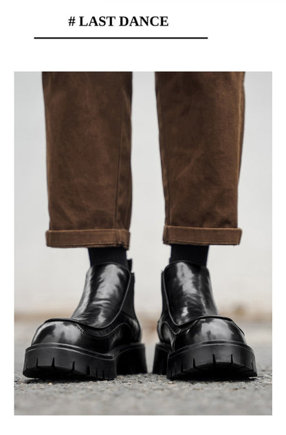 New designer black fashionable men's leather shoes for autumn and winter, retro ankle boots, round-toe business Chelsea boots