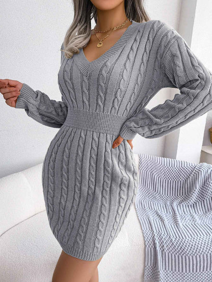 VigoCasey 2025 V Neck Casual Short Knit Dress Autumn Winter Women Solid Long Sleeve Dress Lady Khaki Bodycon Knitted Dresses