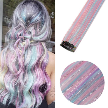 6pcs/pack Colored Party Highlights Clip in Hair Extensions for Girls 22 inches Multi-colors Straight Hair Synthetic Hairpieces