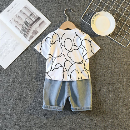 Novo Terno de Roupa de Verão para Bebê Meninas Moda Infantil Meninos Desenho Animado Camiseta Shorts 2 Peças/Conjuntos Traje Casual para Crianças Agasalhos